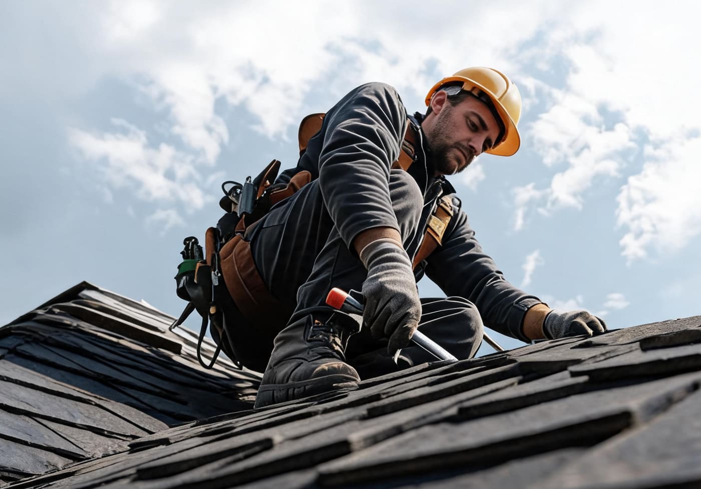 Vakspecialist aan het werk op een dak