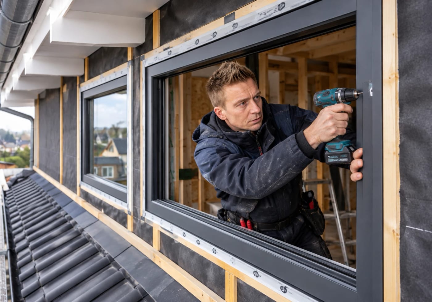Plaatser monteert een nieuw raam in een woning in regio Leuven
